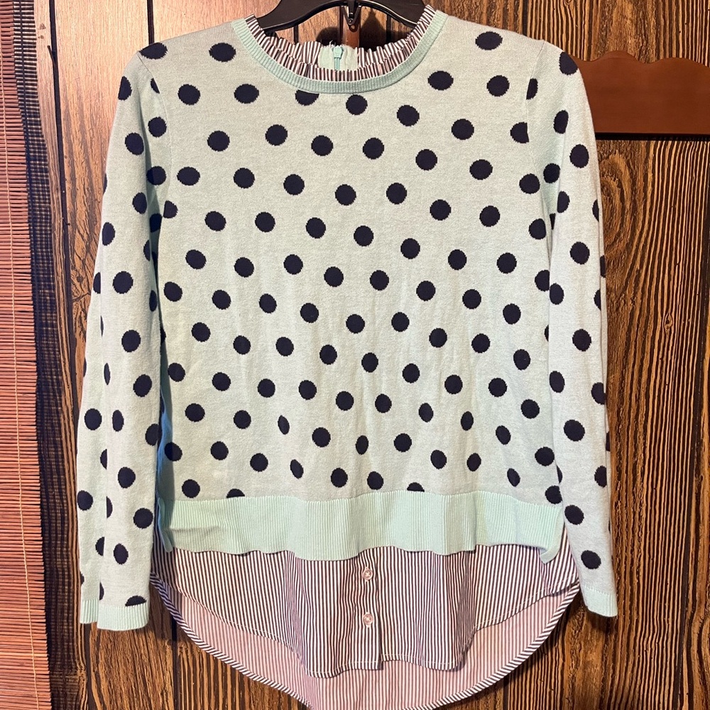 Crown & Ivy Mint Polka Dot Sweater with Navy Stripes